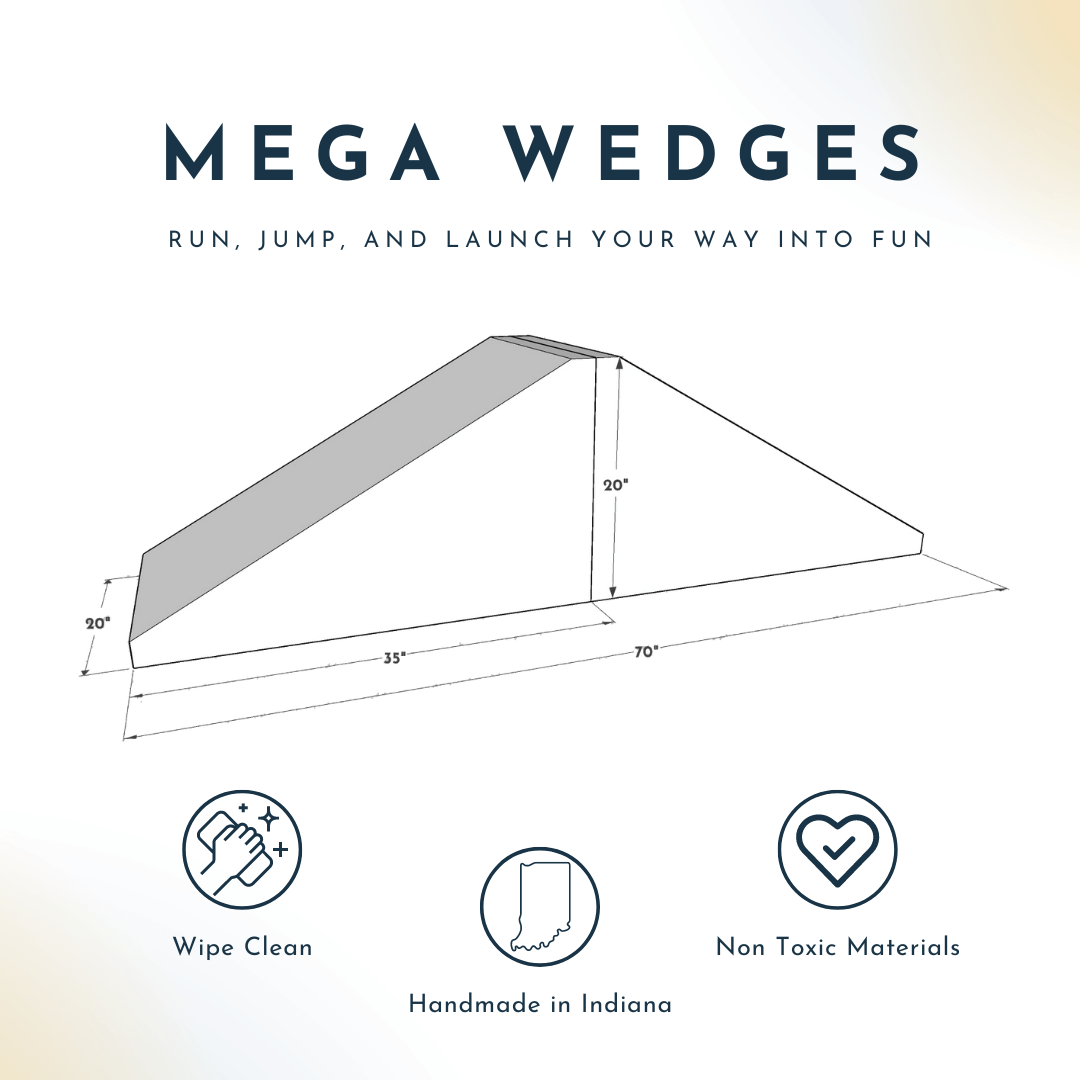 An illustration of a Foamnasium Mega Wedge Play Triangle shows dimensions (35